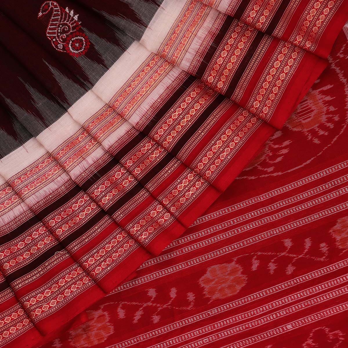 Red & Black Kargil Cotton Saree